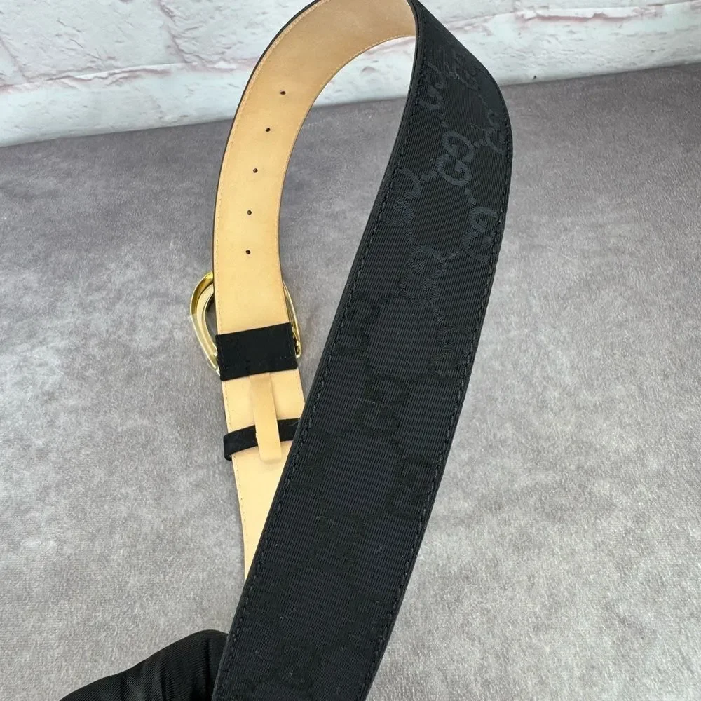 NEW Gucci Black GG Monogram Lurex Canvas Belt - Picture 6 of 13